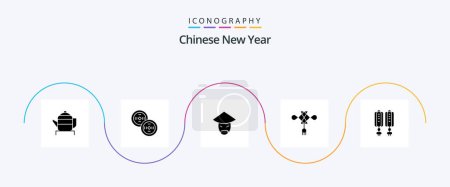 Ilustración de Chinese New Year Glyph 5 Icon Pack Including emperor. year. newyear. new. china - Imagen libre de derechos