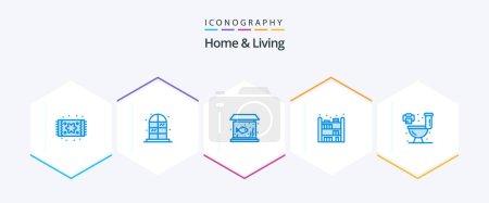 Ilustración de Home And Living 25 Blue icon pack including . living. living. home. living - Imagen libre de derechos