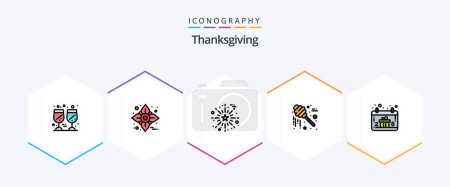 Téléchargez les illustrations : Thanksgiving 25 FilledLine icon pack including gift box. thanksgiving. celebrate. sweets. honey - en licence libre de droit