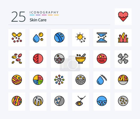 Téléchargez les illustrations : Skin 25 Line Filled icon pack including skin. dermatology. natural oil. cholesterol. skin - en licence libre de droit