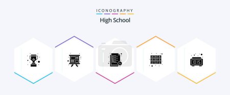 Illustration for High School 25 Glyph icon pack including alarm. files. reading time. furniture. cabinet - Royalty Free Image