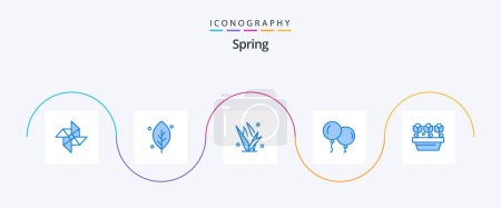 Illustration for Spring Blue 5 Icon Pack Including spring. growth. grasses. flower. fly - Royalty Free Image
