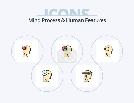Ilustración de Mind Process And Human Features Line Filled Icon Pack 5 Icon Design. thinking. head. theory. mind. human - Imagen libre de derechos
