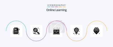 Illustration for Online Learning Glyph 5 Icon Pack Including library. pen. learning. light. bulb - Royalty Free Image