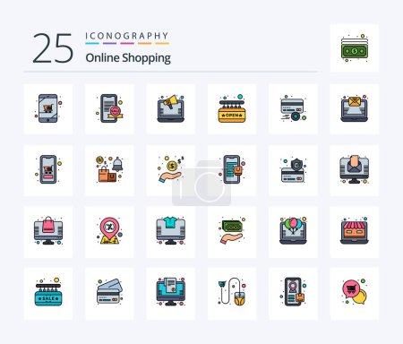 Ilustración de Online Shopping 25 Line Filled icon pack including add. shop. sale. open. online marketing - Imagen libre de derechos