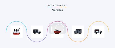 Ilustración de Vehicles Line Filled Flat 5 Icon Pack Including shop on wheels. vehicles. boat. transportation. bus - Imagen libre de derechos