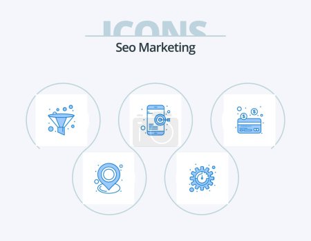 Téléchargez les illustrations : Seo Marketing Blue Icon Pack 5 Icon Design. payment. card. analysis. mobile. seo - en licence libre de droit