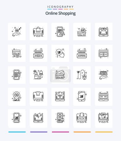 Illustration for Creative Online Shopping 25 OutLine icon pack  Such As newsletter. email. marketing. secure. credit card - Royalty Free Image