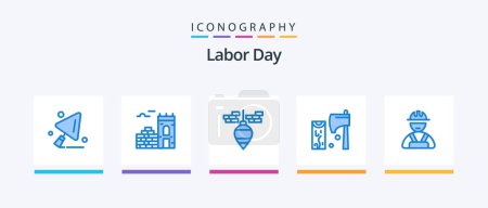Illustration for Labor Day Blue 5 Icon Pack Including worker. builder. plumb bob. wood. cutting. Creative Icons Design - Royalty Free Image