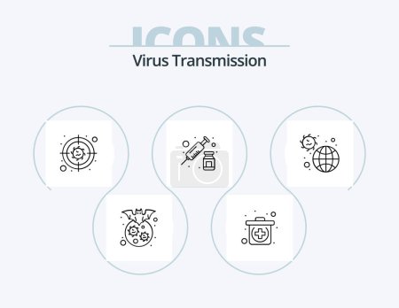 Téléchargez les illustrations : Virus Transmission Line Icon Pack 5 Icon Design. kit. kidney. hand. infection. disease - en licence libre de droit