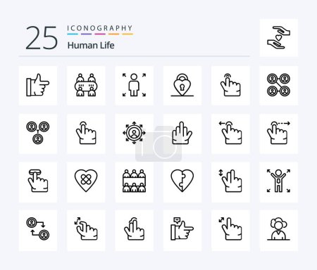 Téléchargez les illustrations : Human 25 Line icon pack including social. connections. person. touch. double - en licence libre de droit