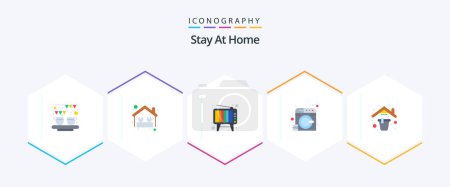 Illustration for Stay At Home 25 Flat icon pack including cleaning. service. tools. laundry. tv - Royalty Free Image