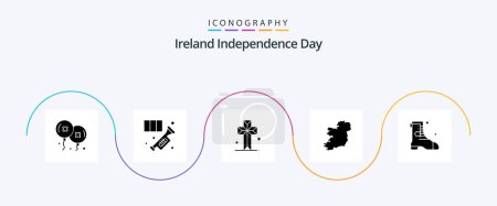 Illustration for Ireland Independence Day Glyph 5 Icon Pack Including boot. ireland. trumpet. map. parish - Royalty Free Image