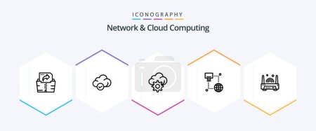 Ilustración de Network And Cloud Computing 25 Line icon pack including technology. electronic. gear. device. computer - Imagen libre de derechos