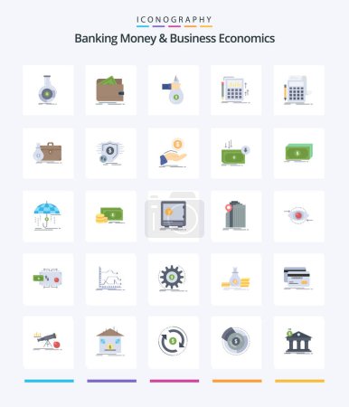 Ilustración de Creative Banking Money And Business Economics 25 Flat icon pack  Such As audit. offer. personal. money. give - Imagen libre de derechos
