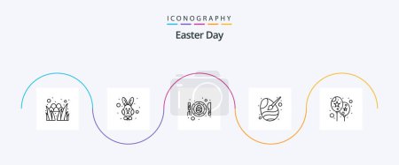 Téléchargez les illustrations : Easter Line 5 Icon Pack Including balloon. egg. egg. easter. paint brush - en licence libre de droit