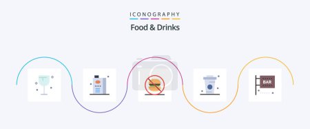 Téléchargez les illustrations : Food and Drinks Flat 5 Icon Pack Including food. drink. fruit juice. cup. no - en licence libre de droit