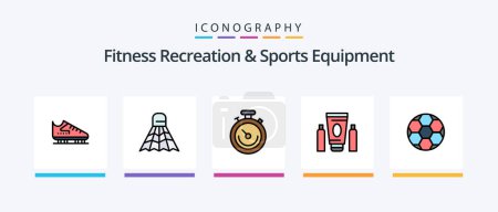 Téléchargez les illustrations : Fitness Recreation And Sports Equipment Line Filled 5 Icon Pack Including basketball. sport. ball. game. ball. Creative Icons Design - en licence libre de droit