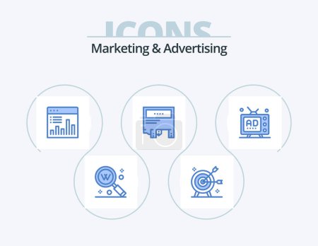 Ilustración de Marketing And Advertising Blue Icon Pack 5 Icon Design. marketing. ad. marketing. monitoring. chart - Imagen libre de derechos