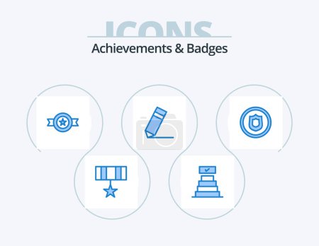Ilustración de Achievements and Badges Blue Icon Pack 5 Icon Design. security. award. belt. wreath. design - Imagen libre de derechos