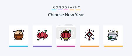 Illustration for Chinese New Year Line Filled 5 Icon Pack Including xmas. hat. present. christmas. drink. Creative Icons Design - Royalty Free Image
