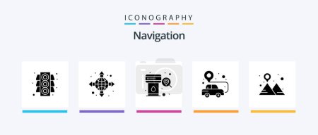 Ilustración de Navigation Glyph 5 Icon Pack Including mountain. location. station. camping. pin. Creative Icons Design - Imagen libre de derechos