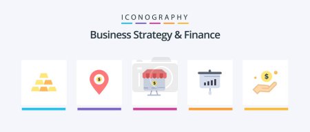 Illustration for Business Strategy And Finance Flat 5 Icon Pack Including information. presentation. money. chart. e. Creative Icons Design - Royalty Free Image