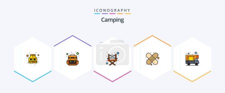 Téléchargez les illustrations : Camping 25 FilledLine icon pack including . . chair. doodle. camping - en licence libre de droit