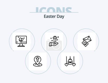 Ilustración de Easter Line Icon Pack 5 Icon Design. bloon. easter. christian. bottle. preacher - Imagen libre de derechos