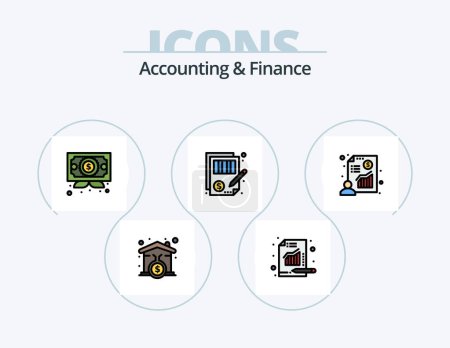 Téléchargez les illustrations : Accounting And Finance Line Filled Icon Pack 5 Icon Design. pie chart. credit. finance. card. online banking - en licence libre de droit