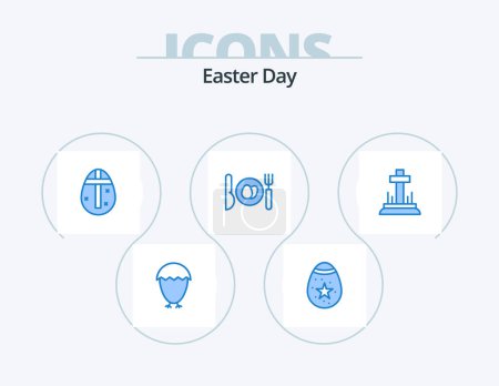 Ilustración de Easter Blue Icon Pack 5 Icon Design. cross. celebration. easter egg. easter. dinner - Imagen libre de derechos
