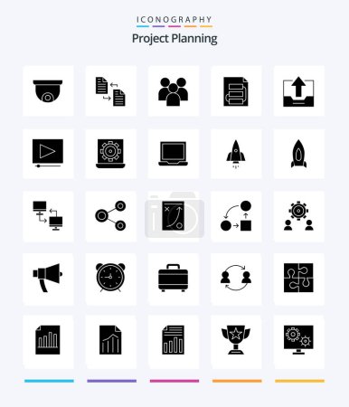 Téléchargez les illustrations : Creative Project Planing 25 Glyph Solid Black icon pack  Such As tactic. planning. employee. file. team - en licence libre de droit