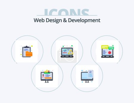 Téléchargez les illustrations : Web Design And Development Flat Icon Pack 5 Icon Design. error. html. archive. design. folder - en licence libre de droit