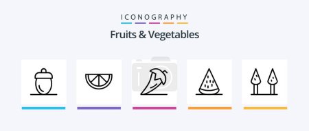 Téléchargez les illustrations : Fruits and Vegetables Line 5 Icon Pack Including tomato. fruit. vegetables. food. fruits. Creative Icons Design - en licence libre de droit