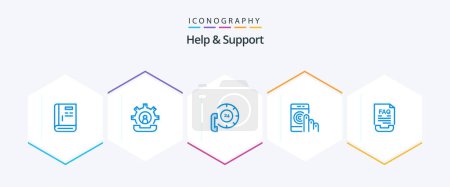 Illustration for Help And Support 25 Blue icon pack including help. click. phone. help. communication - Royalty Free Image