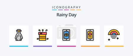 Ilustración de Rainy Line Filled 5 Icon Pack Including wind. rainy. rain. pin. temperature. Creative Icons Design - Imagen libre de derechos