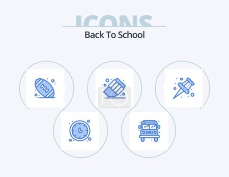 Illustration for Back To School Blue Icon Pack 5 Icon Design. . pin. american. marker. education - Royalty Free Image