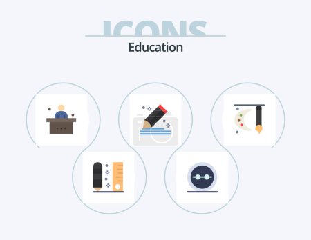 Téléchargez les illustrations : Education Flat Icon Pack 5 Icon Design. pencil. compose. glasses. study. school - en licence libre de droit