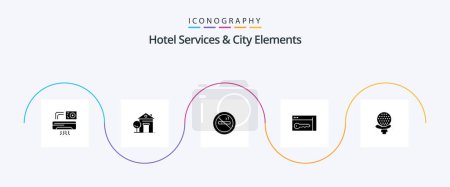 Téléchargez les illustrations : Hotel Services And City Elements Glyph 5 Icon Pack Including sport. room. nosmoking. key. browser - en licence libre de droit