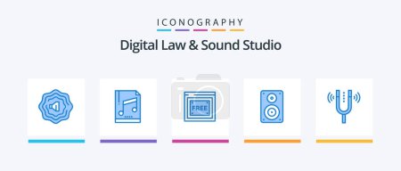 Illustration for Digital Law And Sound Studio Blue 5 Icon Pack Including pitch. fork. free. concert. monitor. Creative Icons Design - Royalty Free Image