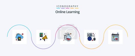 Illustration for Online Learning Line Filled Flat 5 Icon Pack Including education. world wide. flask. online. book - Royalty Free Image
