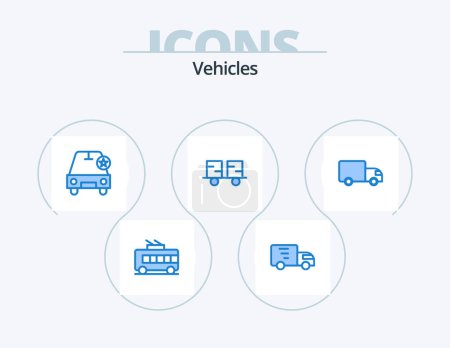 Illustration for Vehicles Blue Icon Pack 5 Icon Design. delivery. forklift truck. car. forklift. caterpillar vehicles - Royalty Free Image