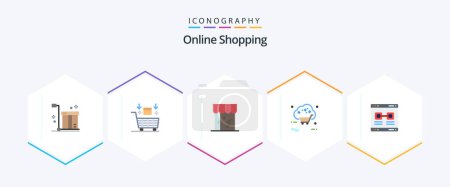 Illustration for Online Shopping 25 Flat icon pack including online. buy. shopping. shopping. online - Royalty Free Image