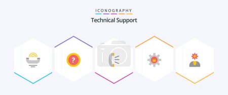 Illustration for Technical Support 25 Flat icon pack including support. setting. question. gear. client support - Royalty Free Image