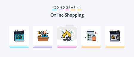 Téléchargez les illustrations : Online Shopping Line Filled 5 Icon Pack Including shopping. display. check list. shop. buy. Creative Icons Design - en licence libre de droit