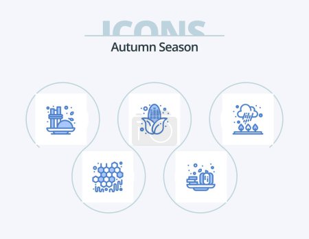Illustration for Autumn Blue Icon Pack 5 Icon Design. rain. autumn. cinnamon. food. autumn - Royalty Free Image
