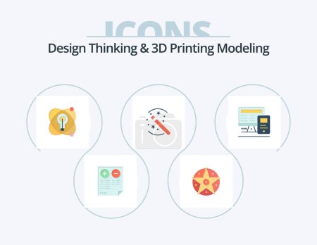 Ilustración de Design Thinking And D Printing Modeling Flat Icon Pack 5 Icon Design. computer. magic. star. solution. bulb - Imagen libre de derechos