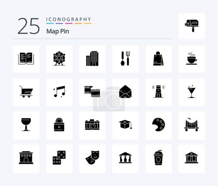 Téléchargez les illustrations : Map Pin 25 Solid Glyph icon pack including hot. shopping. house. bed. restaurant - en licence libre de droit