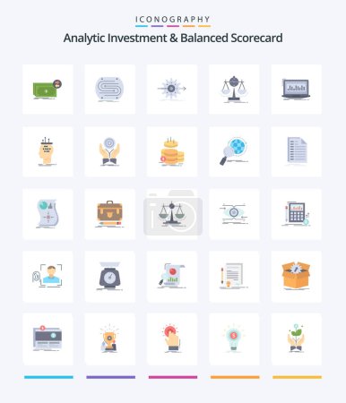 Téléchargez les illustrations : Creative Analytic Investment And Balanced Scorecard 25 Flat icon pack  Such As management. . match. gear. work - en licence libre de droit