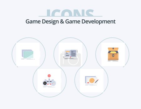Illustration for Game Design And Game Development Flat Icon Pack 5 Icon Design. open. author. complete. textures. layout - Royalty Free Image